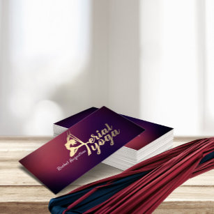 Aerial Yoga Instructor Pilates Fitness Purple Gold Business Card