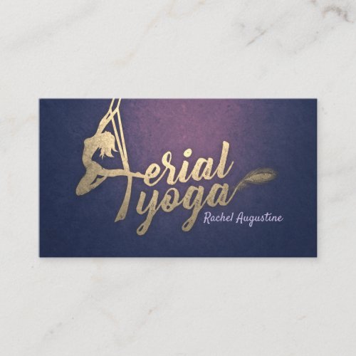 Aerial Yoga Instructor Pilates Fitness Purple Gold Business Card