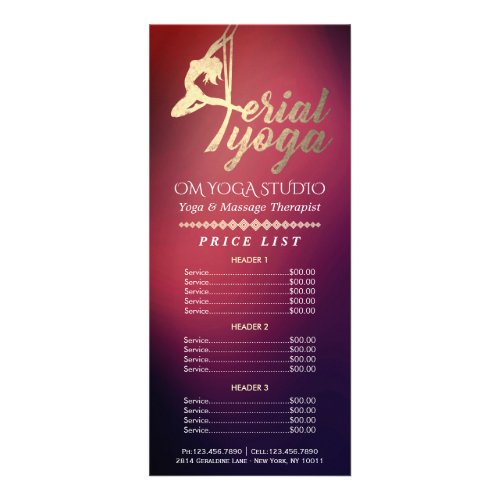 Aerial YOGA Instructor Pilates Studio Price List Rack Card