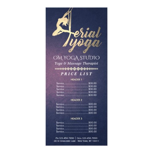 Aerial YOGA Instructor Pilates Studio Price List Rack Card