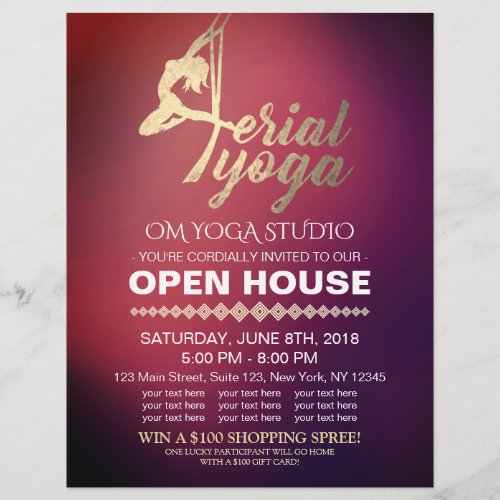 Aerial YOGA Meditation Fitness Studio Open House Flyer