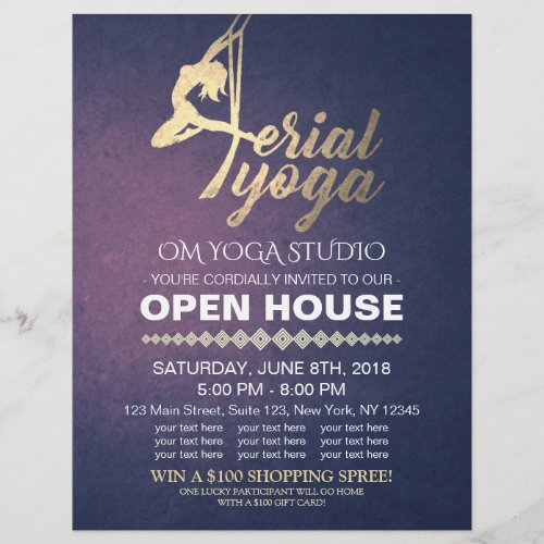 Aerial YOGA Meditation Fitness Studio Open House Flyer