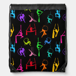 Aerialist Aerial Silks Lyra silhouettes rainbow Drawstring Bag