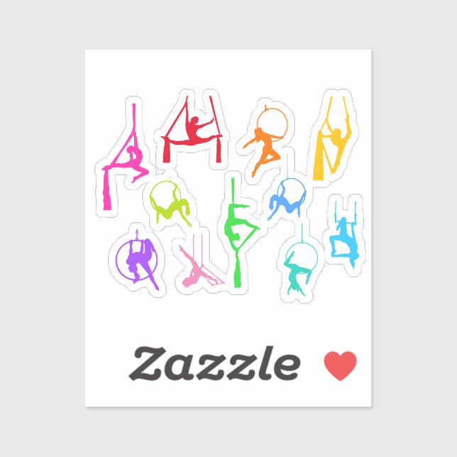 Aerialist Aerial Silks Lyra silhouettes rainbow Sticker (Sheet)