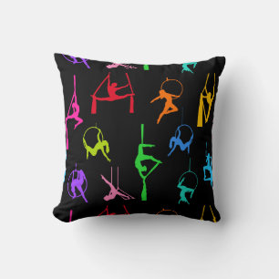 Aerialist Aerial Silks Lyra silhouettes rainbow Throw Pillow