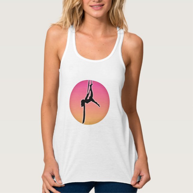 Aerialist on Aerial Silks silhouette dancer pose Tank Top (Front)