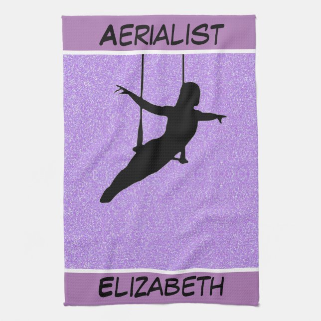 Aerialist Purple Glitter Kitchen Towel (Vertical)