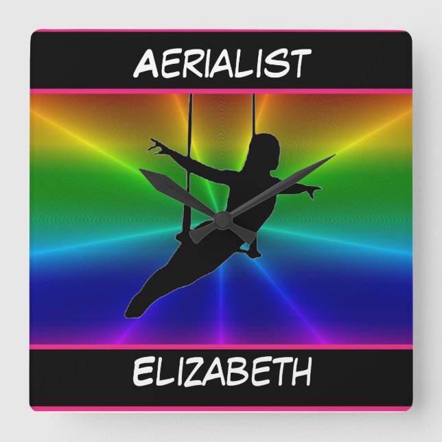 Aerialist Rainbow Burst Square Wall Clock (Front)