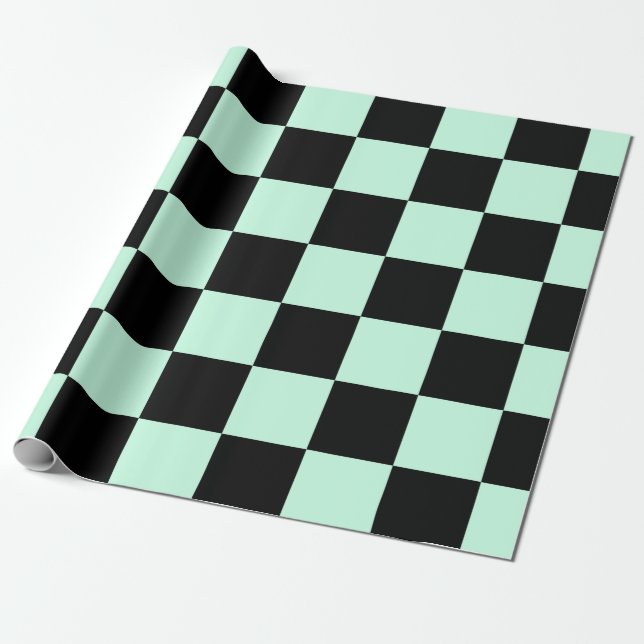 Aero Blue and Black Checkered Pattern Wrapping Paper (Unrolled)