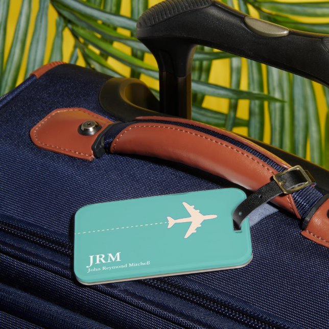 Aero Personalized Light Teal Blue Travel  Luggage Tag (Front Insitu 3)