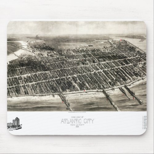 Aero view of Atlantic City New Jersey 1909 map Mouse Pad