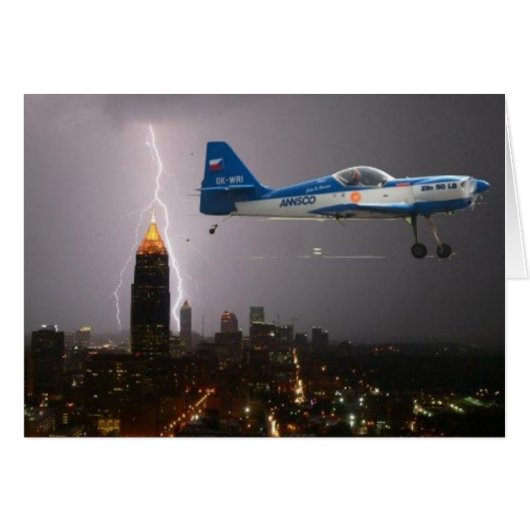 Aerobatic airplane in lightning cards (Front Horizontal)