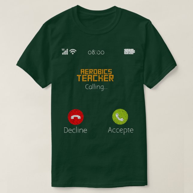 Aerobics teacher calling vintage phone funny T-Shirt (Design Front)