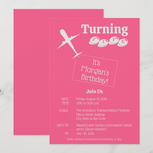 Aeroplane Personalized Birthday Invitation Card (Front/Back)