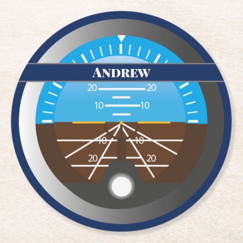 Aeroplane Pilot Cockpit Attitude Indicator Round Paper Coaster