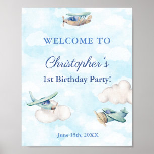 Aeroplanes In Clouds Sky Birthday Party Welcome Poster