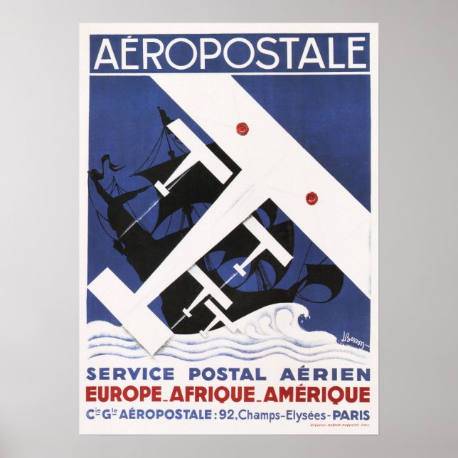 AEROPOSTALE Postal Old Airplane Poster Art Deco (Front)