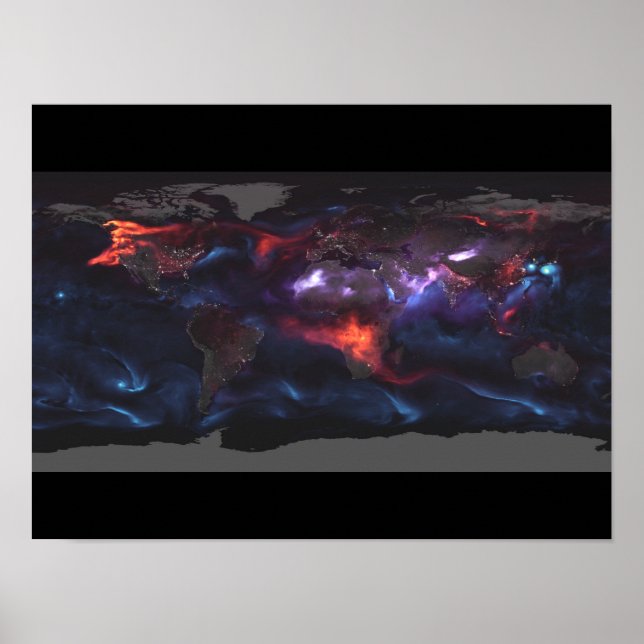 Aerosol Earth Black Carbon, Dust, Cyclones, Cities Poster (Front)