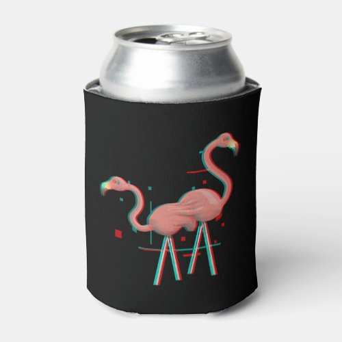 Aesthethic Vaporwave Flamingo Glitch 1990s Retro Can Cooler