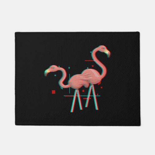 Aesthethic Vaporwave Flamingo Glitch 1990s Retro Doormat