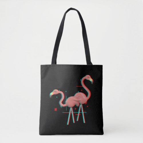 Aesthethic Vaporwave Flamingo Glitch 1990s Retro Tote Bag