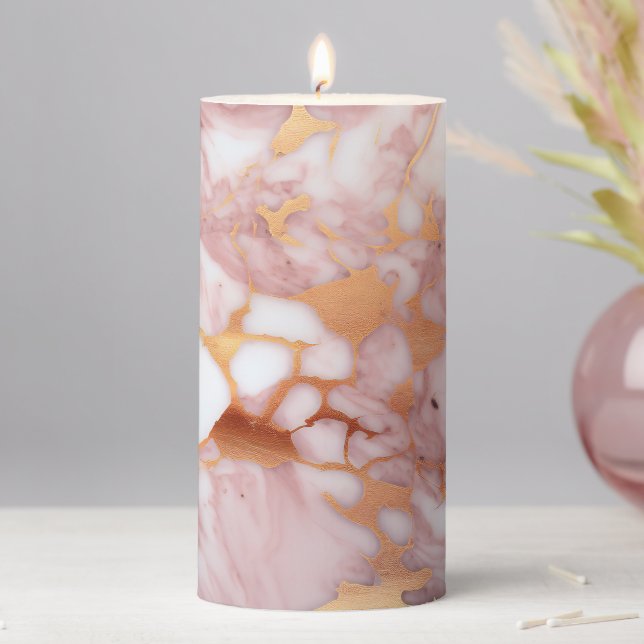 Aesthetic Agate inspired Rose Gold Geode Marble  Pillar Candle (In Situ)