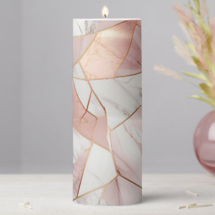 Aesthetic Agate inspired Rose Gold Geode Marble Pillar Candle