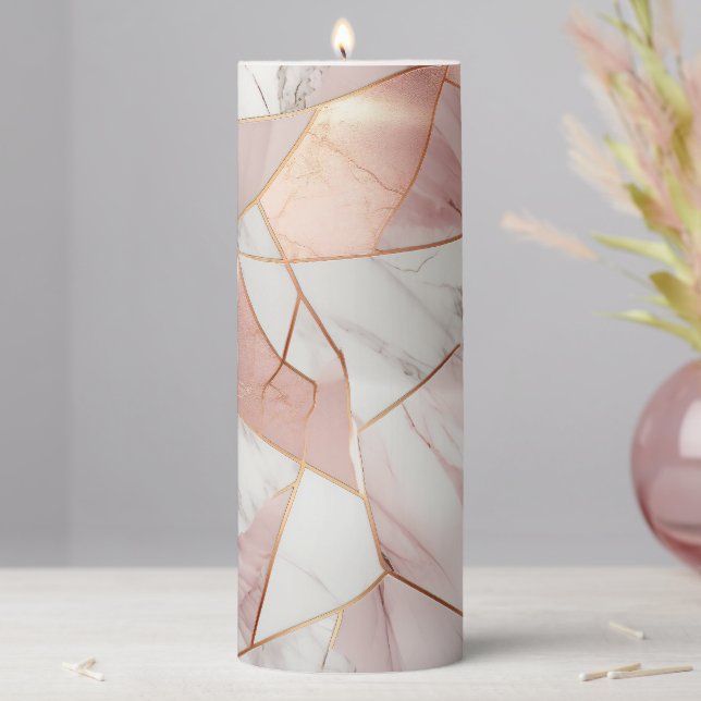 Aesthetic Agate inspired Rose Gold Geode Marble  Pillar Candle (In Situ)