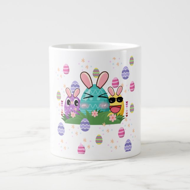 Aesthetic and cute easter egg pattern  giant coffee mug (Front)