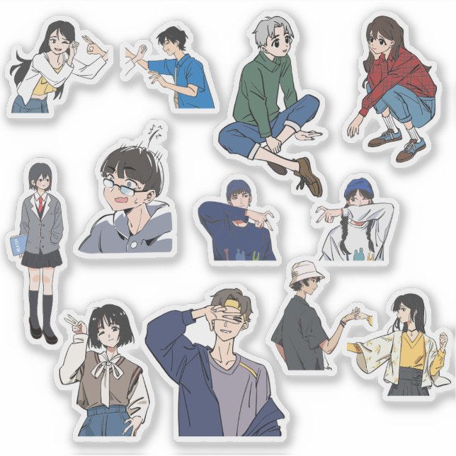Aesthetic Anime Boy & Girl Casual Outfit Vinyl  Sticker (Front)
