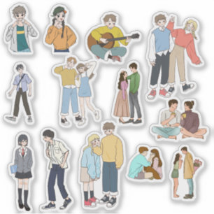 Aesthetic Anime Couple & Friends Casual Life Vinyl Sticker
