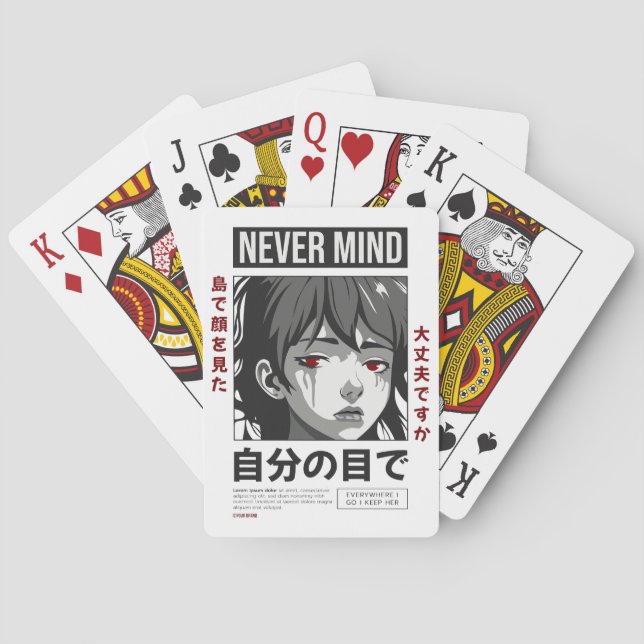 Aesthetic Anime Girl Playing Cards - "Never Mind"  (Back)