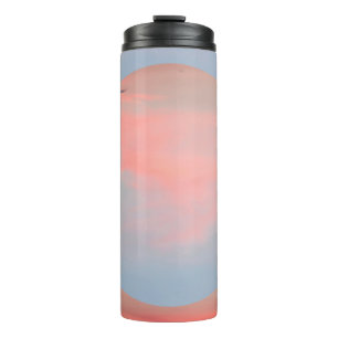 Aesthetic art collage with beautiful sky sunset an thermal tumbler