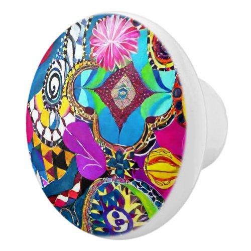 Aesthetic artsy multicolor pattern Bahia inspired Ceramic Knob