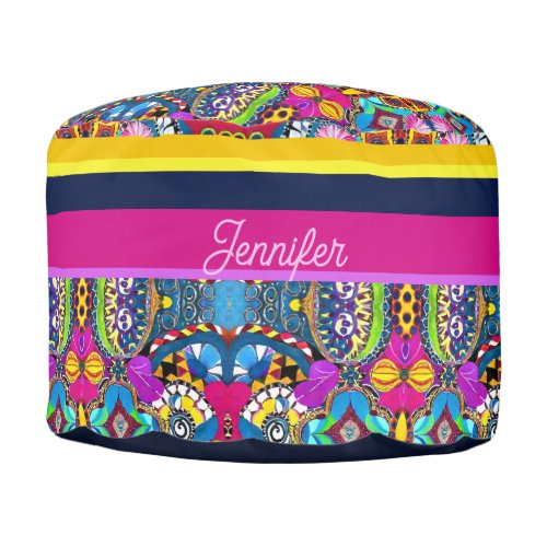 Aesthetic artsy multicolor pattern striped custom pouf