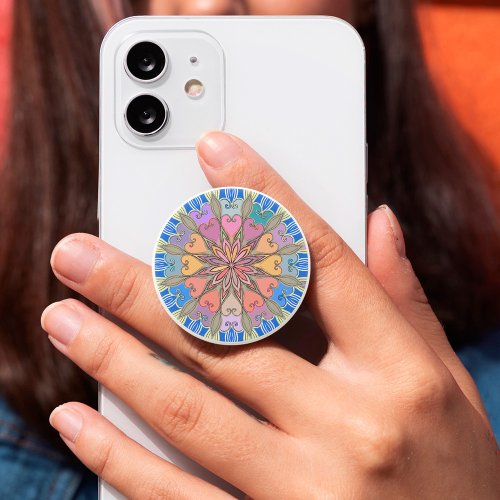   Aesthetic Artwork Colorful Pastel Flower Mandala PopSocket