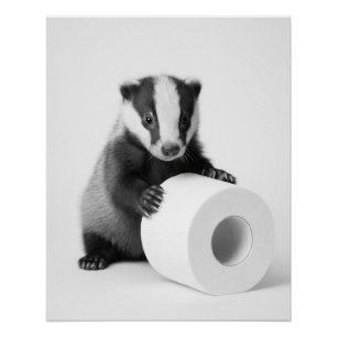 Aesthetic Baby Badger Holding Toilet Paper Cute Poster