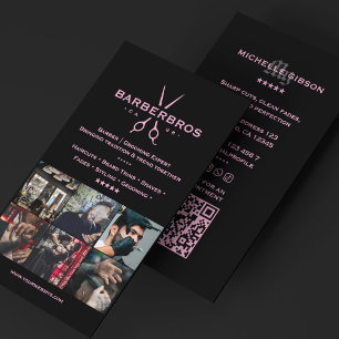 Aesthetic Barber Pink Black Barbershop Grid Business Card