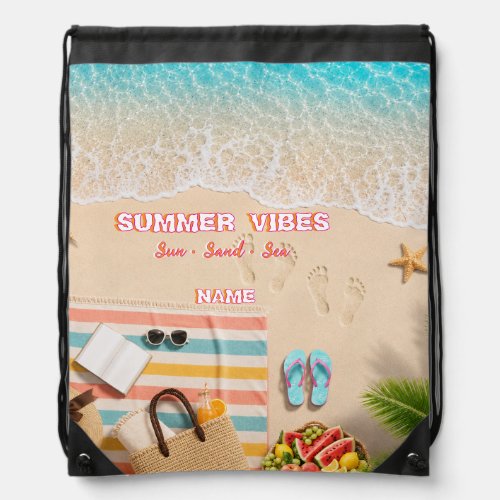 Aesthetic Beach Summer Drawstring Backpack
