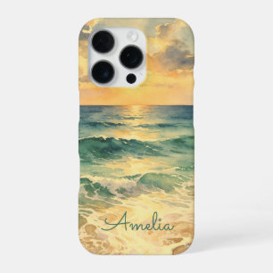 Aesthetic Beach Sunset Watercolor Custom Name iPhone 16 Pro Case