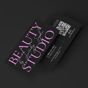 Aesthetic Beauty Boutique Brand Bright Pink Black Business Card