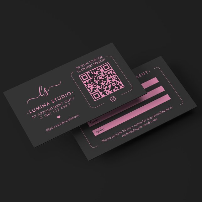 Aesthetic Beauty Initials Monogram Black Pink QR Appointment Card (Aesthetic Beauty Initials Monogram Black Pink QR Appointment Card
)