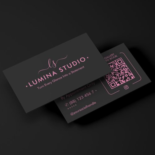 Aesthetic Beauty Monogram Professional Pink Black Business Card