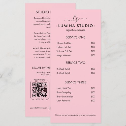 Aesthetic Beauty Pink Service Price List QR Menu