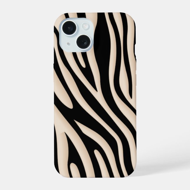 Aesthetic Beige and Black Zebra Stripe Pattern  Iphone Case (Back)