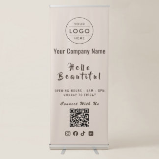 Aesthetic Beige Salon QR Code Logo Boho Boutique Retractable Banner