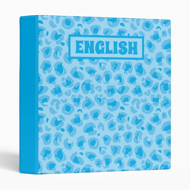 Aesthetic Binder, Preppy Blue Leopard Print 3 Ring Binder (Front/Spine)