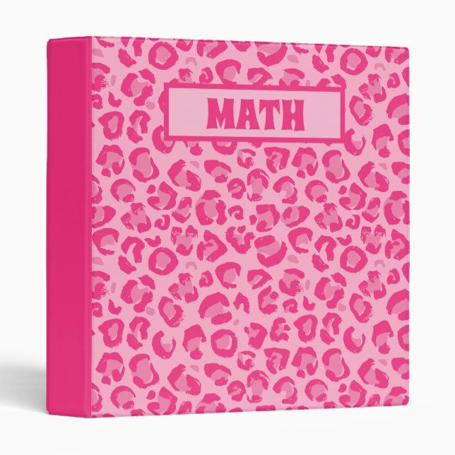 Aesthetic Binder, Preppy Pink Leopard Print 3 Ring Binder (Front/Spine)