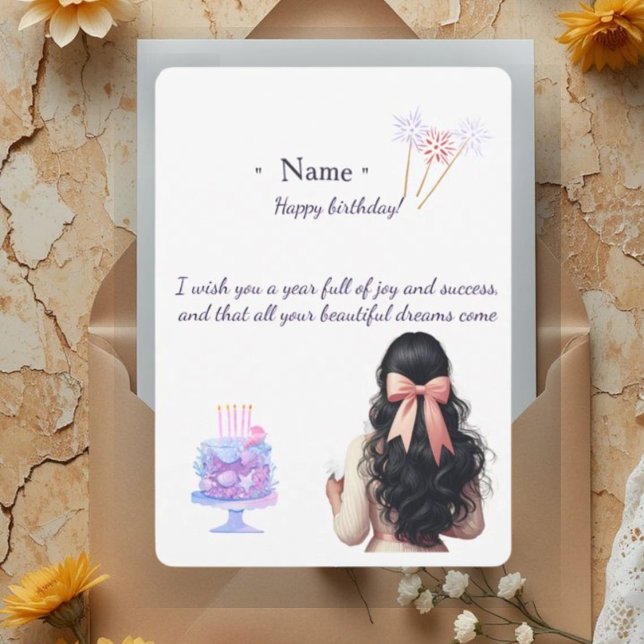 Aesthetic Birthday Card for Her | Dark Hair Girl & (Creator Uploaded)