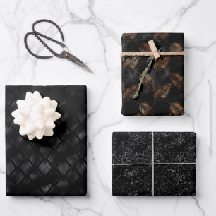 Aesthetic Black and Brown Texture Pattern Wrapping Paper Sheets